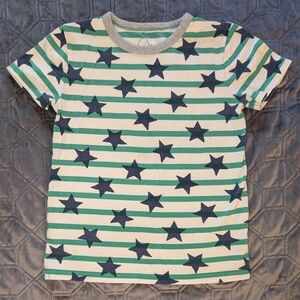 Mini Boden green white striped shirt stars 7/8